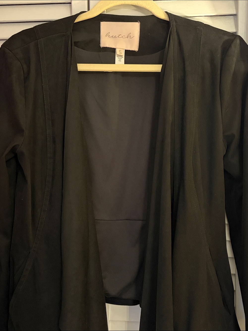 Hutch Black Open-Front Waterfall Draped Blazer/Jacket